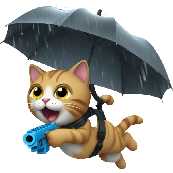 Cat running under the rain and take a toy gun emoji