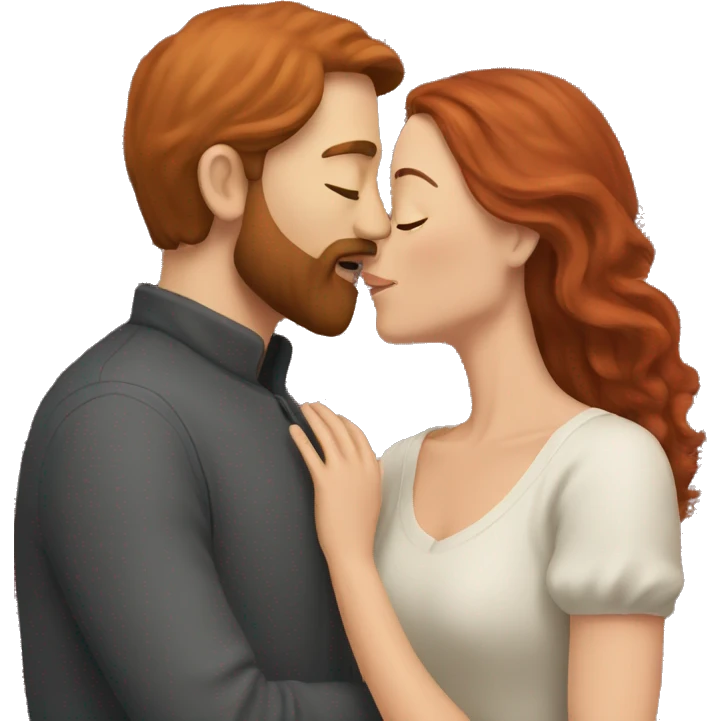 a bearded man with red hair kissing a woman with brown hair emoji