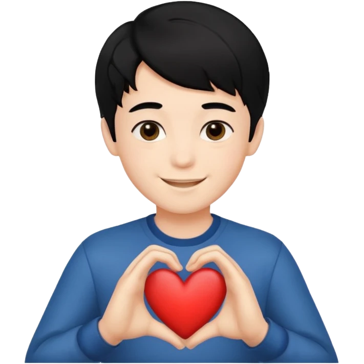Un garçon beau qui fait un cœur avec des cheveux noir  emoji