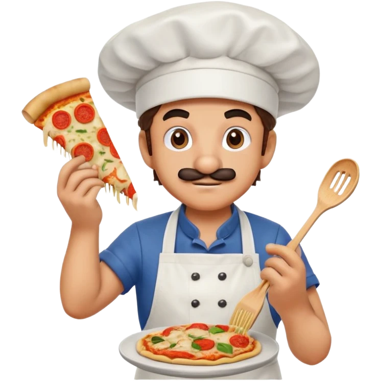 Mario eating pasta while cooking pizza emoji