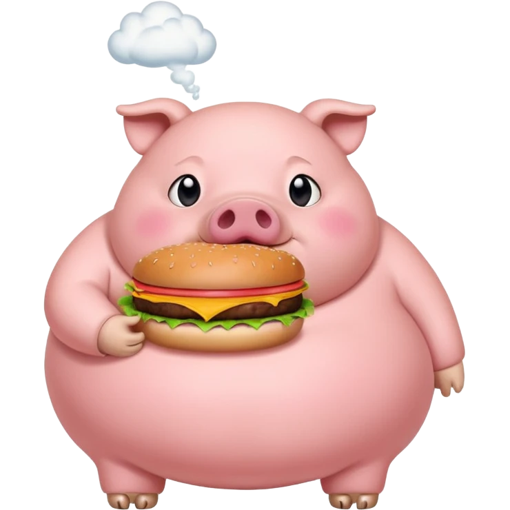 fat obese pig eating burger with fart cloud surrounding around it emoji