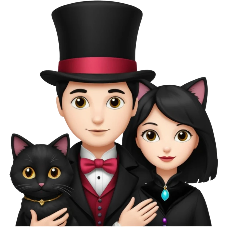 magician couple and their pet cat emoji