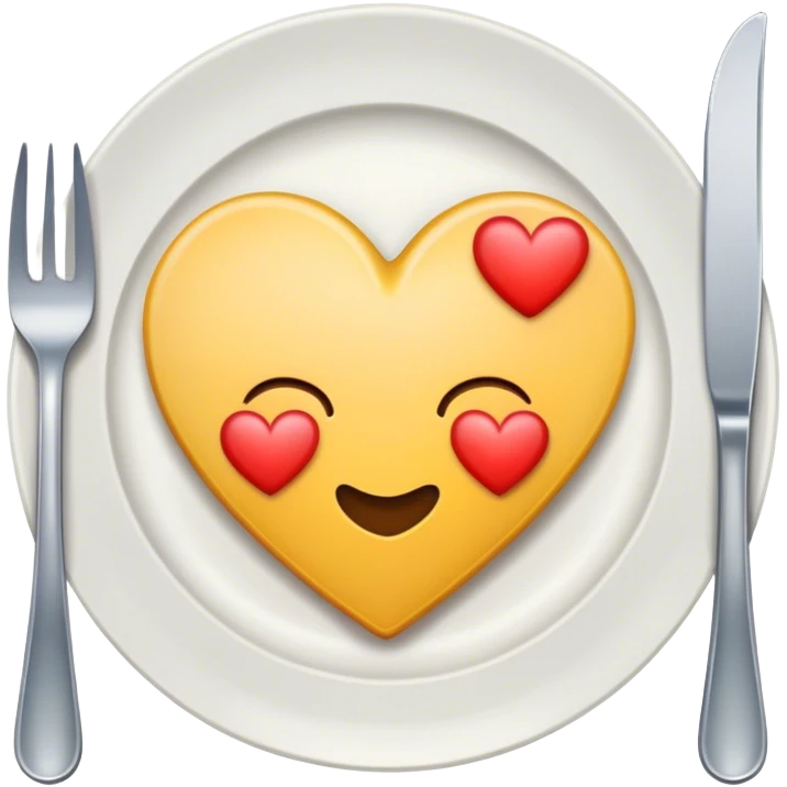 plate with fork on left & knife on right with heart on plate emoji