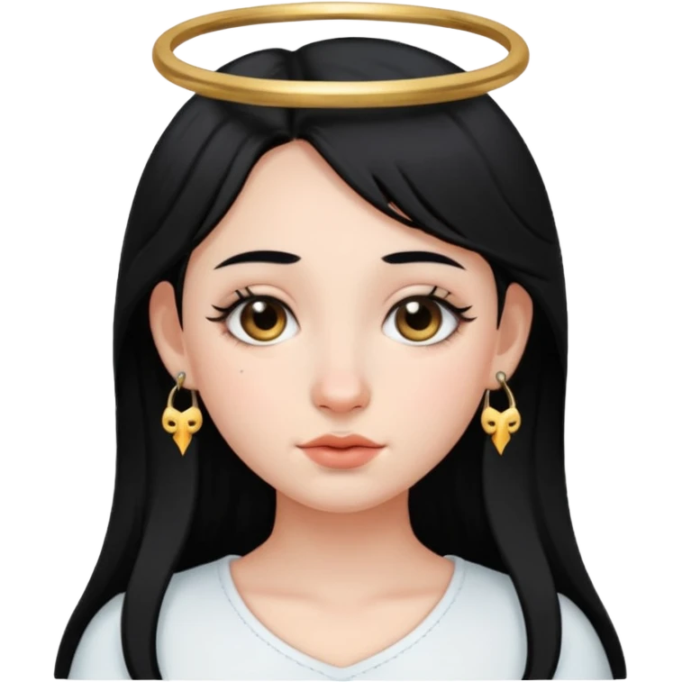 stworz emotke jak z iphone dziewczyna aniol jasna cera i czarne włosy i kolczyk w nosie ten krowi tylko że podkowa czarna  emoji