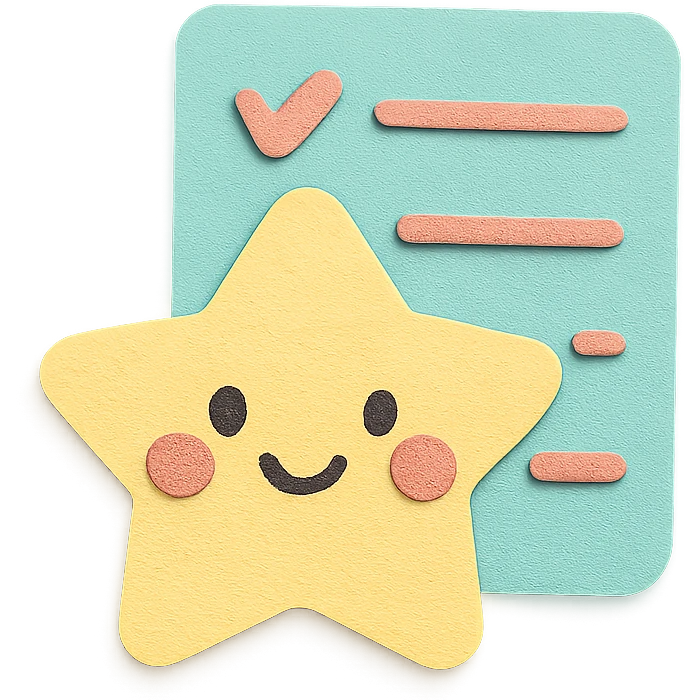 soft pastel cute star-shaped checklist icon with a smiling face emoji