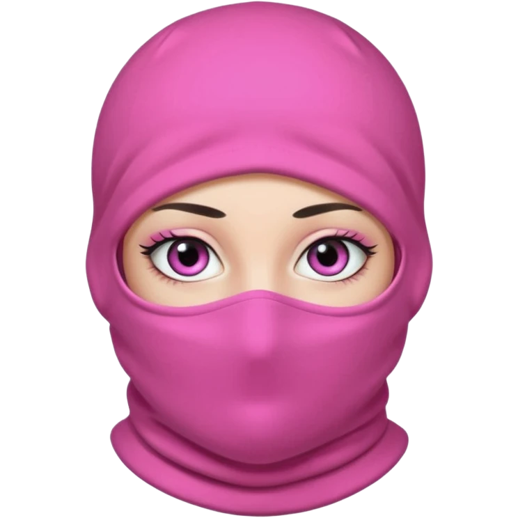 baggy stylish balaclava pink in colour with girly eyes showing through the eye holes of the balaclava with beautiful eyelashes on  emoji