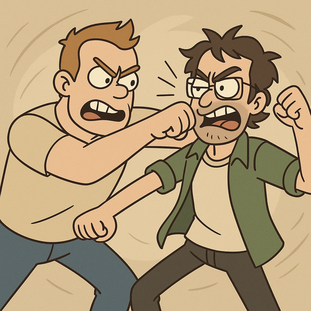 two cartoon characters fighting, dynamic action, cartoon style emoji
