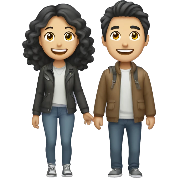 Cute Asian couple (girl with curly long hair guy with short straight hair) excitedly traveling  emoji