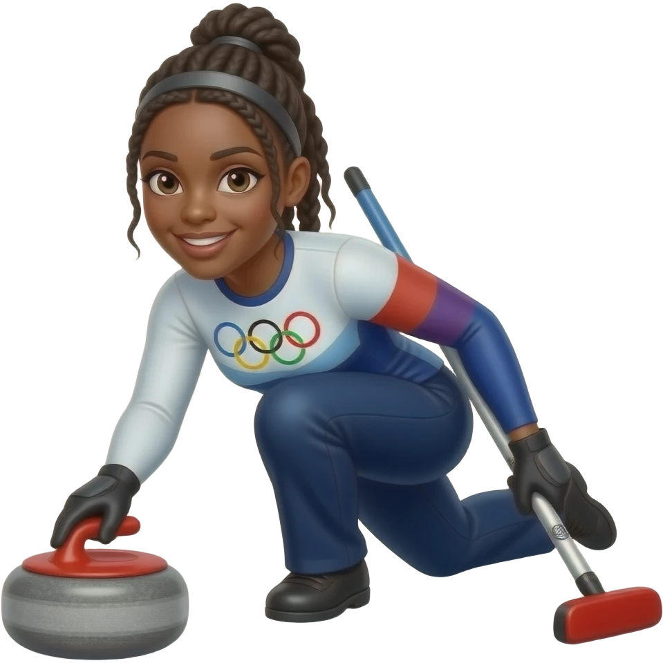 black female olympic curling player full-length red stone emoji