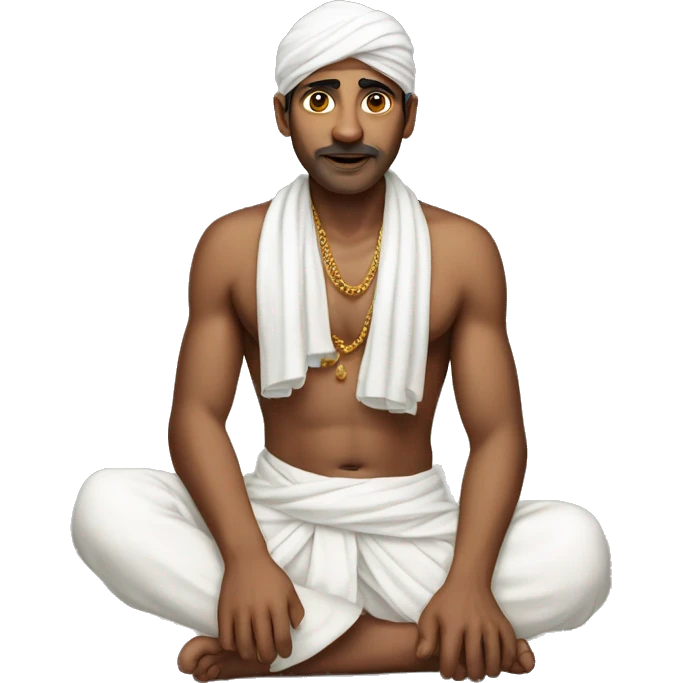 man with no upper clothing and with white dhothi prostating on the ground emoji