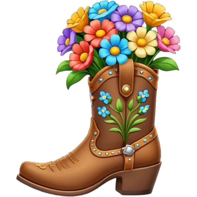 Create a singular cowboy boot filled with flowers emoji