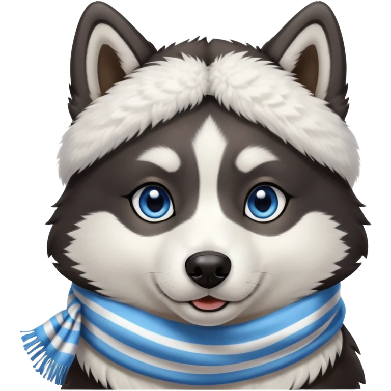 Black Husky with 1 blue eye and 1 brown eye and scarf with white stripe down forehead emoji