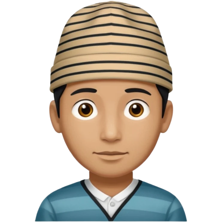 man wearing a Nepali Dhaka topi with stripes and design on it emoji