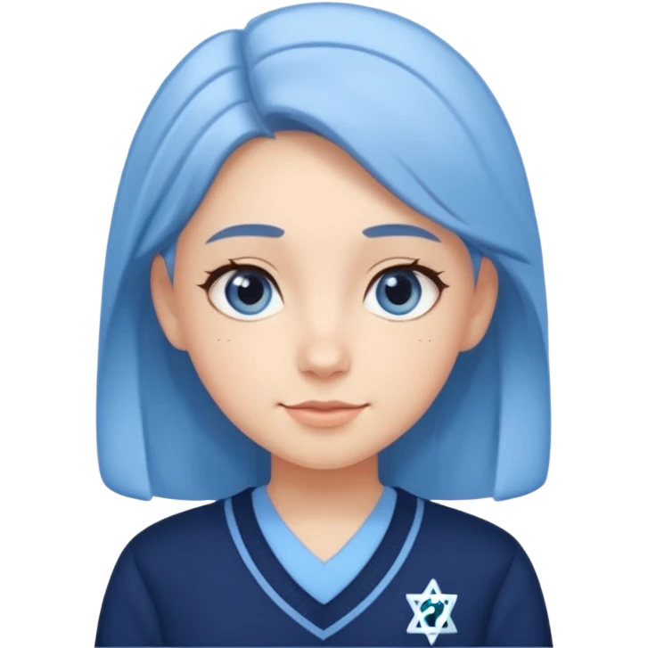 cute school girl jewish  navy jumper with light blue by the v neck on the jumper light blue shirt emoji