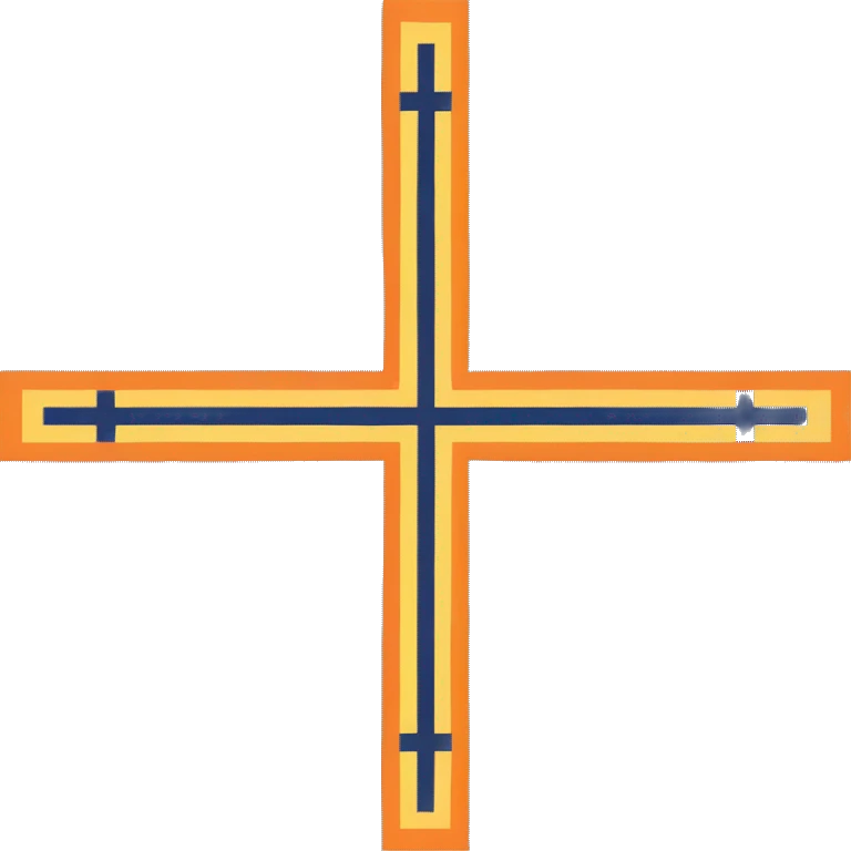 The Goliushi Language flag: a brown flag with a navy blue cross like Norway, an Aquamarine line though it, two yellow squares on the cross, and an orange bright orange stripes in the center of the cross. Rectangular flag  emoji