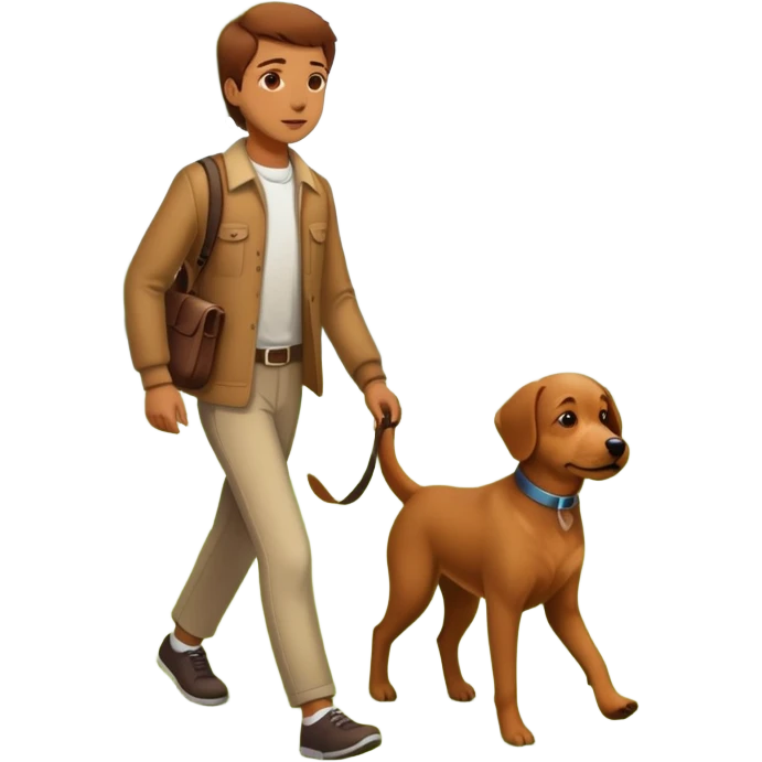a person and dog walking together with trees and grass in the background emoji