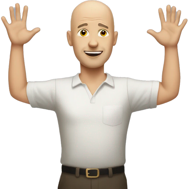 bald person raising his hands as if he doesn't know emoji