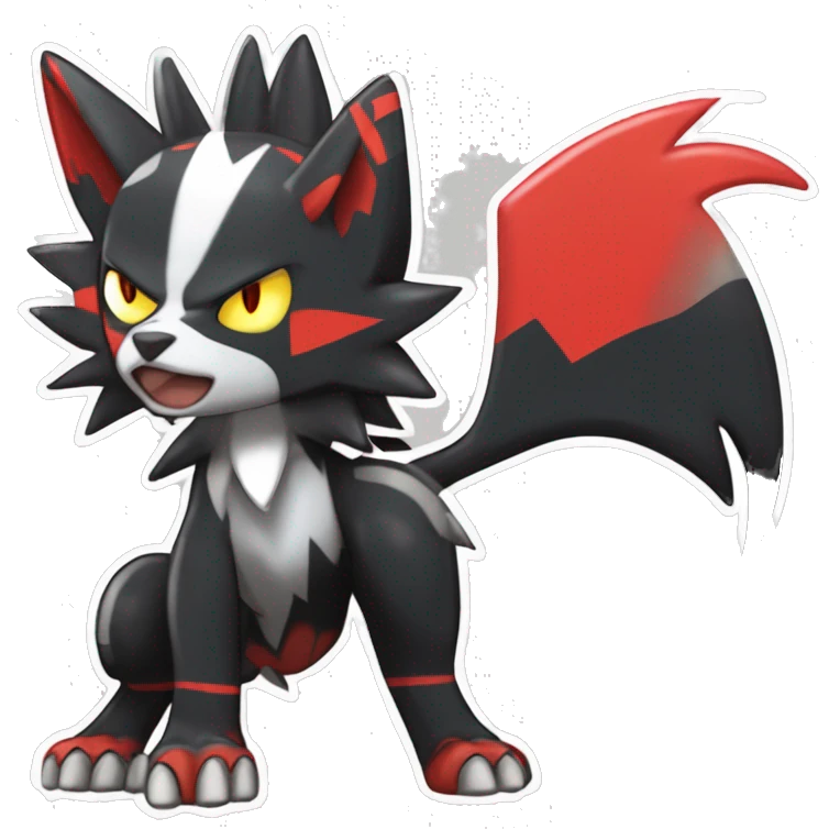 Cool Edgy Litten-Houndoom-Luxray Fakémon Digimon with Red and white Edgy markings, full body, outlined emoji