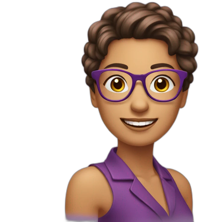 mujer-piel blanca-gafas-sonriendo-camisa color morado-pelo corto-pelo color marron emoji