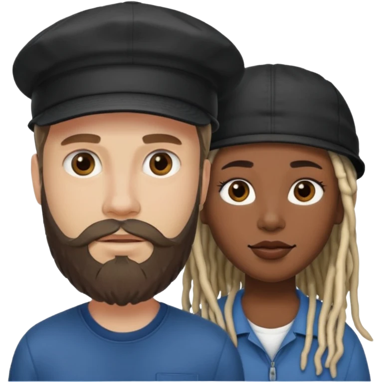 Couple emoji -WHITE with man with beardwith cap on and BLACK FEMALEwith mid length locs emoji