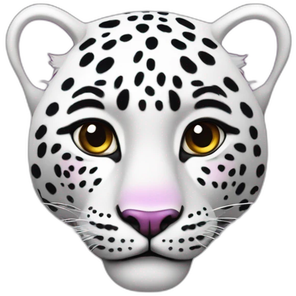 Leopardo las nieves, blanco con manchas violetas, y pelo rosa emoji