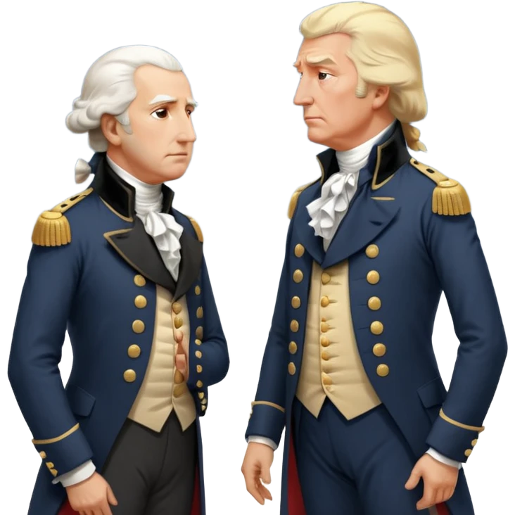 “Donald Trump and George Washington facing each other. Trump in a modern suit, visibly shocked. George Washington in colonial uniform, calm and silent. Realistic style, cinematic lighting.” emoji