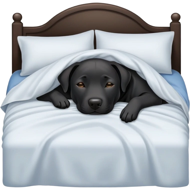 black lab/amstaff dog sleeping under the sheets in bed emoji