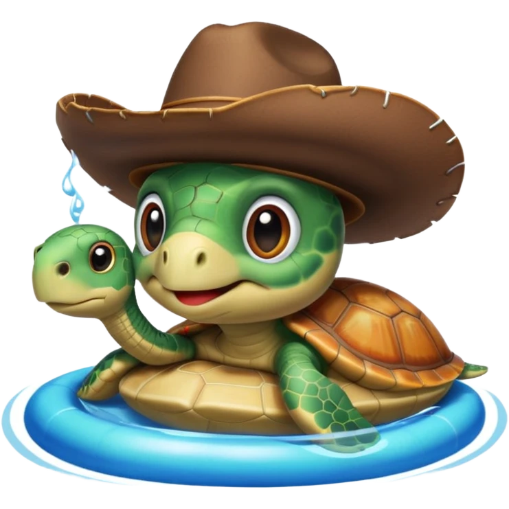 Cute blow up pool turtle with a cowboy hat emoji