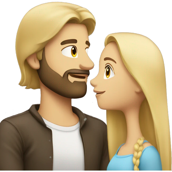 Brunette guy with beard kissing blond girl with long hair emoji