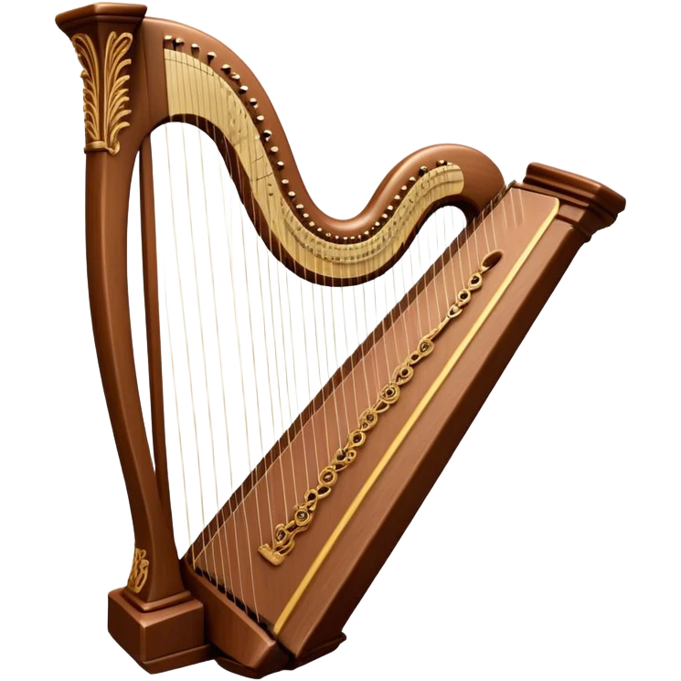 Cinematic Realistic Harp, a grand golden harp with intricately carved details, delicate strings shimmering under soft candlelight, rich wood tones adding warmth, a musician’s gentle fingers plucking a note, glowing with an ethereal and majestic aura. emoji