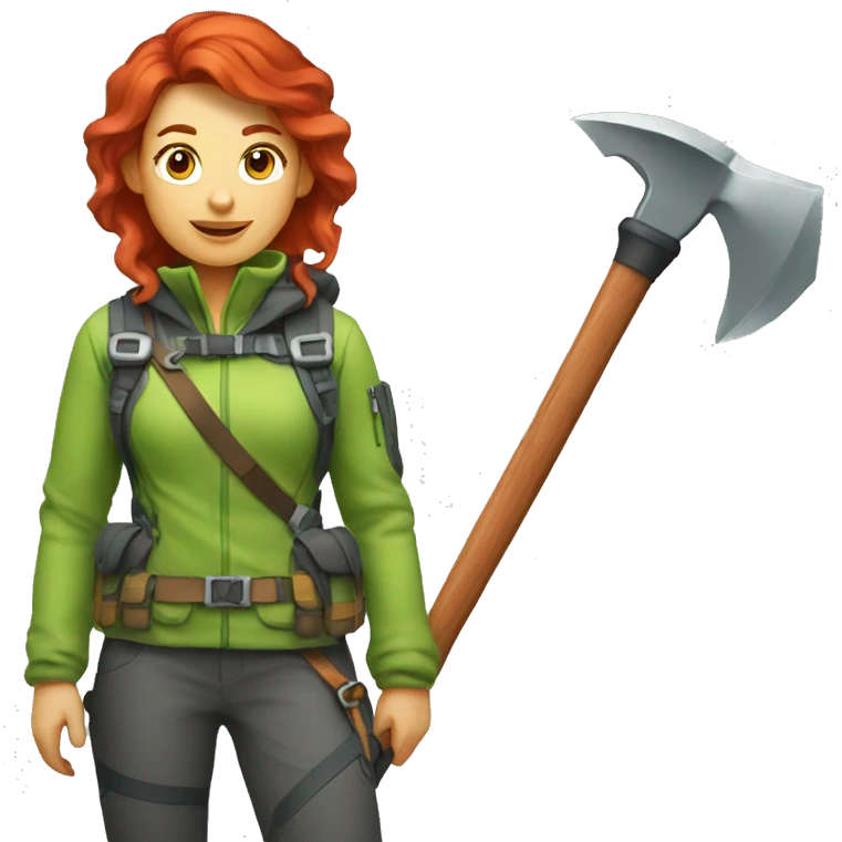 a red hair female with mountaineer ice axe emoji