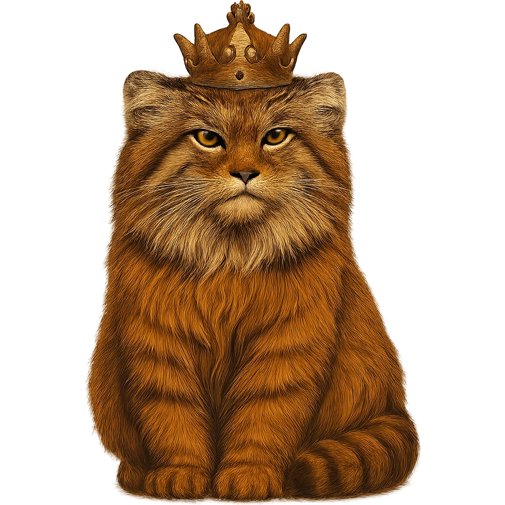 A royal Pallas's cat (Manul) in brown-orange colors, majestic and regal emoji