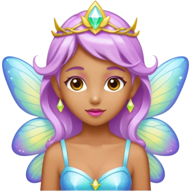 Earthreal sparkly angelic mystical magical shiny pretty Fairy . Caramel skin. White and hot pink and light blue and lavender and light green and light yellow  emoji