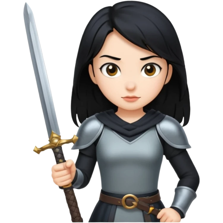 girl with black hair, with sword emoji