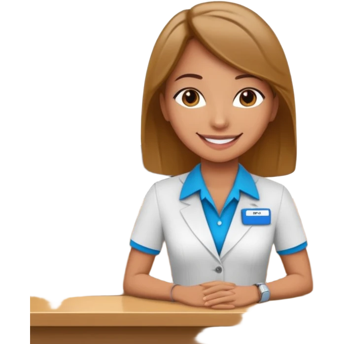 receptionist standing on hotel reception desk in front of tourists emoji