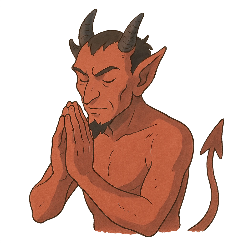 devil making prayer hands emoji