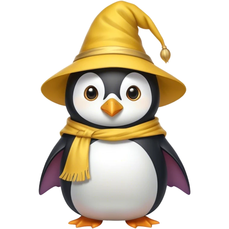 Wizard penguin with a yellow hat and a cape emoji