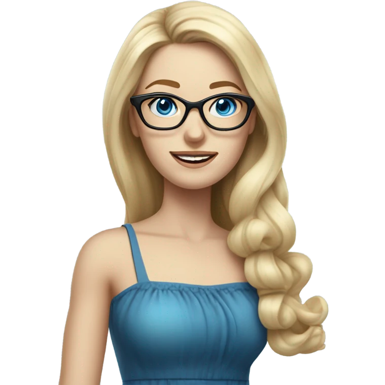 Pretty Caucasian blonde woman with glasses in a dress, hyper realistic with blue eyes  emoji