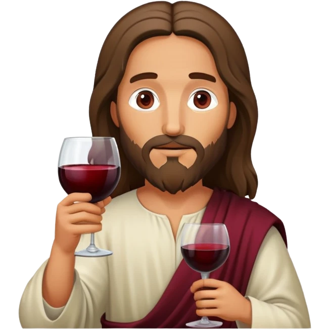 Jesus drinking an impossibly large glass of wine emoji