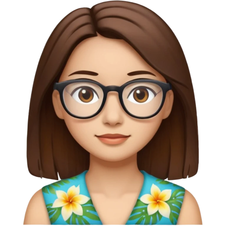 Hawaii female with fair skin. Shoulder length straight brown hair. Brown eyes with glasses. emoji