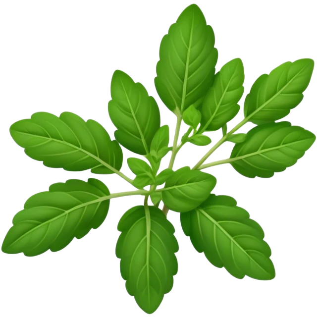 Cinematic Realistic Oregano Emoji, Bold and aromatic, with dark green leaves that radiate flavor and warmth. The plant’s rounded leaves create a lush, hearty growth, while the distinct scent invites comfort and coziness. Soft glowing outline, capturing the essence of bold flavor and herbal richness in a sprig of oregano! emoji