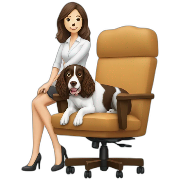 Springer spaniel with woman in office chair emoji