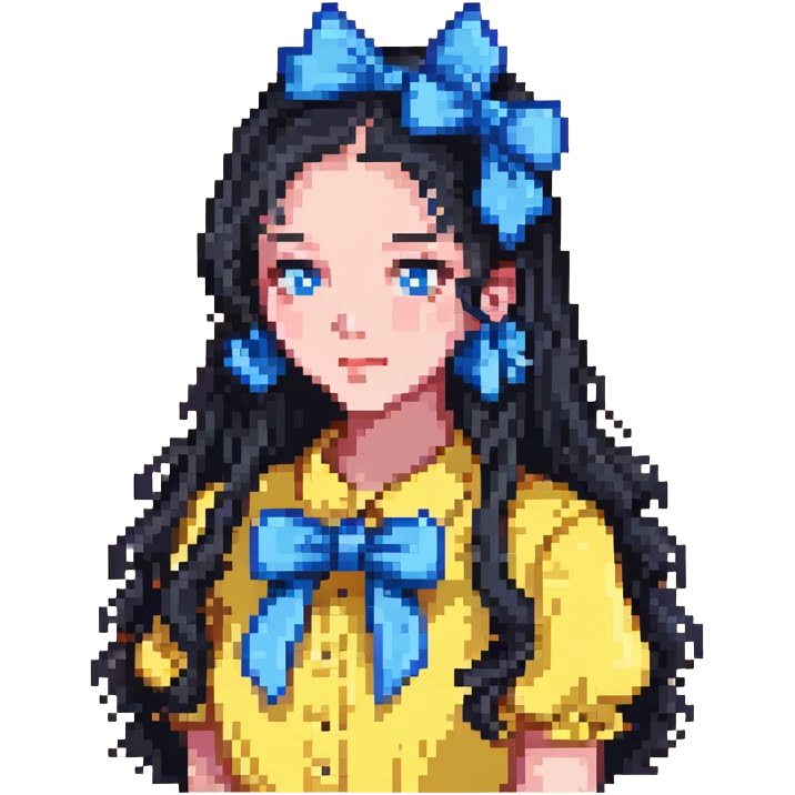 woman with a blue bow on her head and long black hair emoji