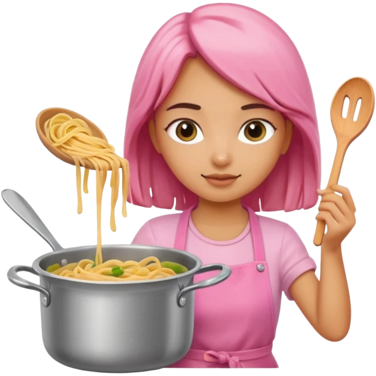 pink girl stirring pasta in a pot emoji