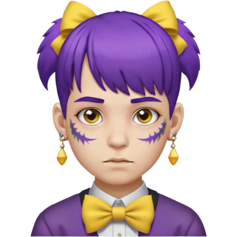 boy with bangs and purple hair and yellow hairbow and earrings and very heavy face tattoos emoji