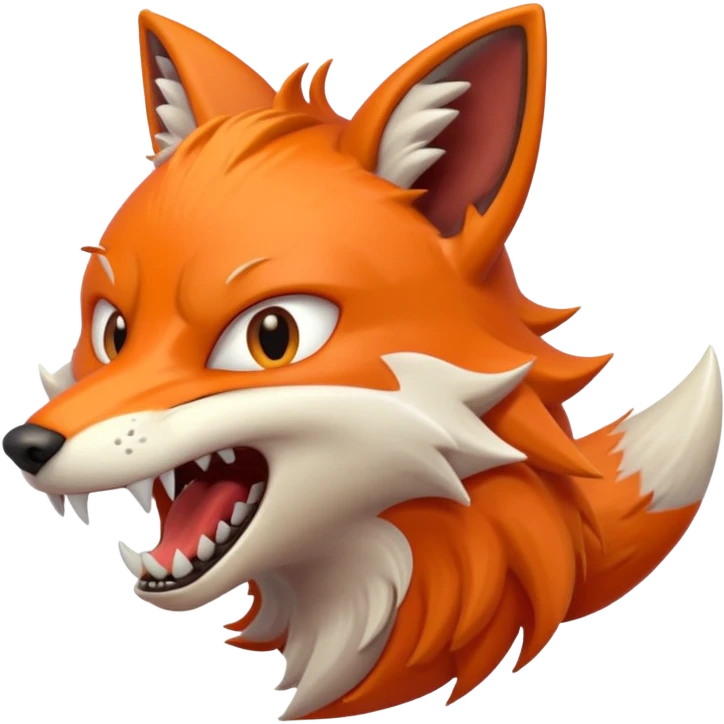 Angry Fox mouth open, scary teeth, side view emoji