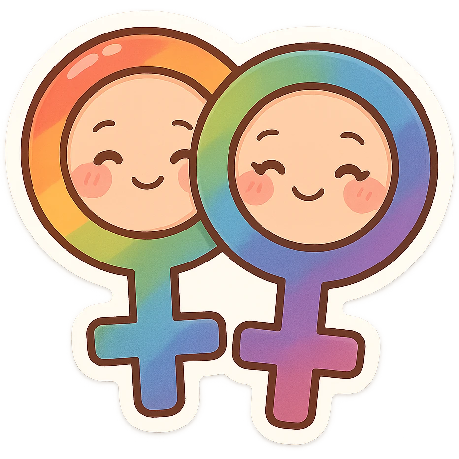 gay pride two interlocked female symbols with rainbow gradient, chibi style, friendly and inclusive vibe emoji