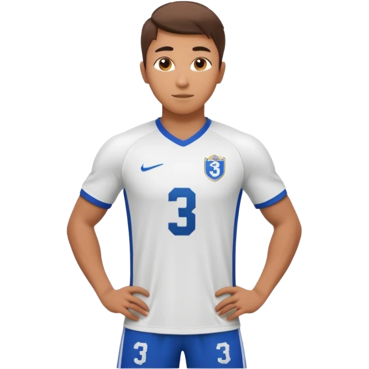 Apple emoji style 23 year old soccer player standing confident pose, white jersey #3, ultra detailed 3D emoji