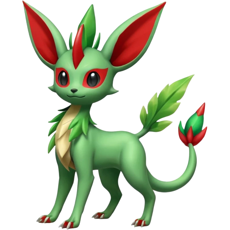Shiny Aural Leafeon-Keldeon-Celebi-Salandit-Fakémon-fusion (full body) emoji