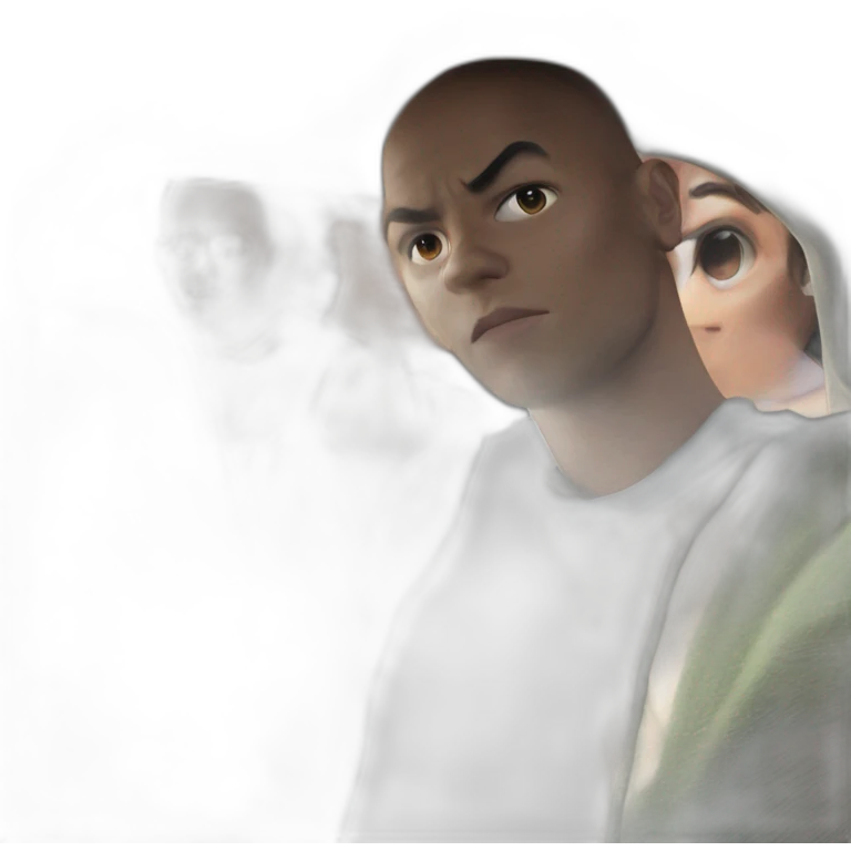 confident bald boy making eye contact emoji